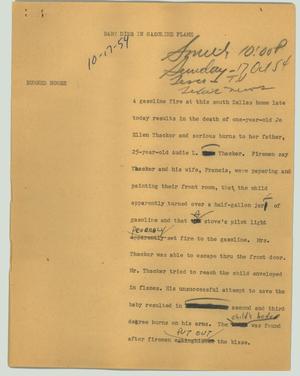 Primary view of object titled '[News Script: Baby dies in gasoline flame]'.