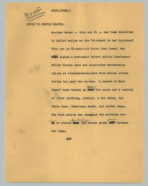 Primary view of object titled '[News Script: Shoplifter]'.