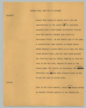 Primary view of object titled '[News Script: Sunset wins, next foe is Abilene]'.