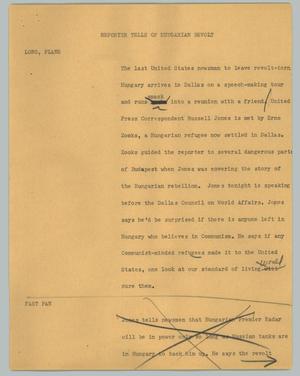 Primary view of object titled '[News Script: Reporter tells of Hungarian revolt]'.
