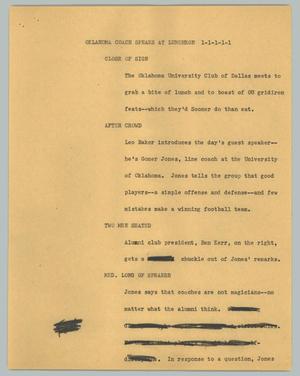 Primary view of object titled '[News Script: Oklahoma coach speaks at luncheon]'.