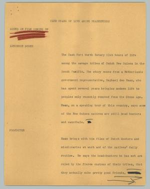 Primary view of object titled '[News Script: Club hears of live among headhunters]'.