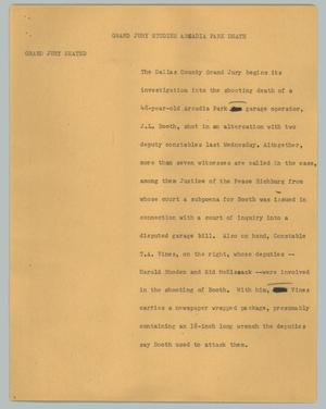 Primary view of object titled '[News Script: Grand jury studies Arcadia Park death]'.
