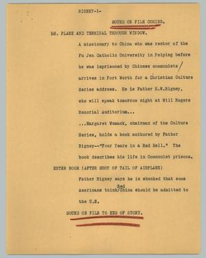 Primary view of object titled '[News Script: Rigney]'.