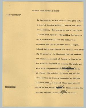 Primary view of object titled '[News Script: Colonel goes before AF board]'.
