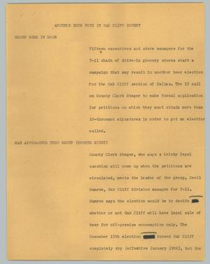 Primary view of object titled '[News Script: Another beer vote in Oak Cliff sought]'.