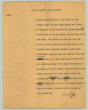Primary view of object titled '[News Script: Floods continue at San Antonio]'.