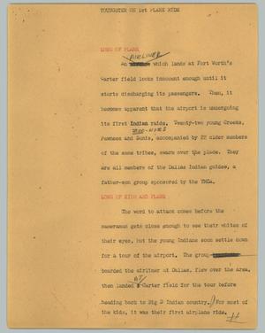 Primary view of object titled '[News Script: Youngster on 1st plane ride]'.