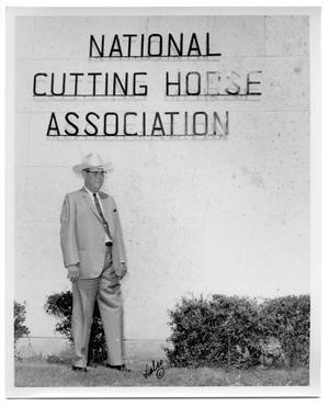 Primary view of object titled '[Marion Flynt in Front of the NCHA]'.