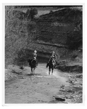 Primary view of object titled '[Man, Woman, and Boy on Horses]'.