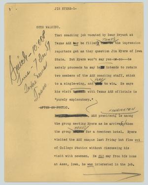 Primary view of object titled '[News Script: Jim Myers]'.