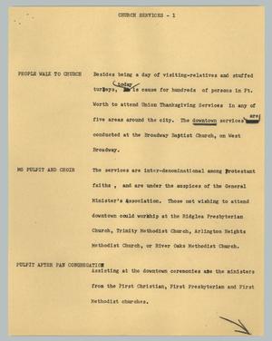 Primary view of object titled '[News Script: Church services]'.