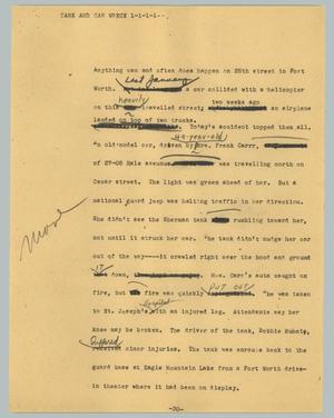 Primary view of object titled '[News Script: Tank and car wreck]'.