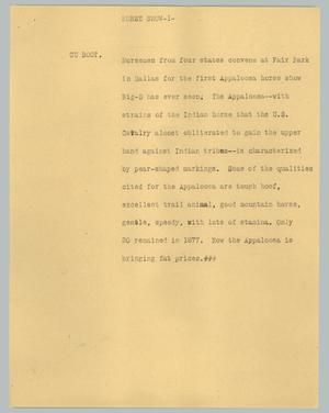 Primary view of object titled '[News Script: Horse show]'.