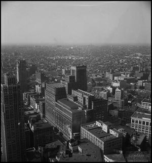 Primary view of object titled '[Aerial view of the back of Hudson's department store]'.