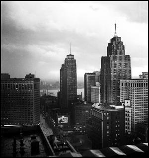 Primary view of object titled '[Aerial view of downtown Detroit, Michigan, 4]'.