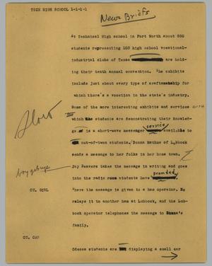 Primary view of object titled '[News Script: Tech high school]'.