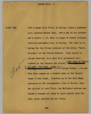 Primary view of object titled '[News Script: Martha Hyer]'.