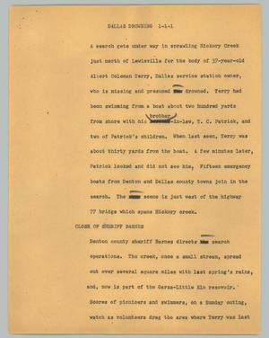 Primary view of object titled '[News Script: Dallas drowning]'.