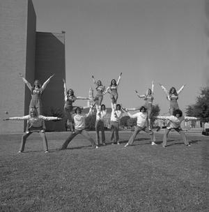 Primary view of object titled '[NTSU cheerleaders in formation, 4]'.