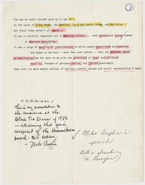 Primary view of object titled '[Speech: Mike Anglin honoring Bill Nelson]'.
