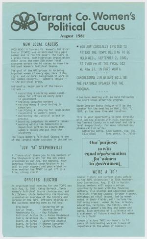 Primary view of object titled '[Tarrant Co. Women’s Political Caucus, August 1981]'.