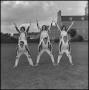 Photograph: [Cheerleaders pose in front of Administration Building]