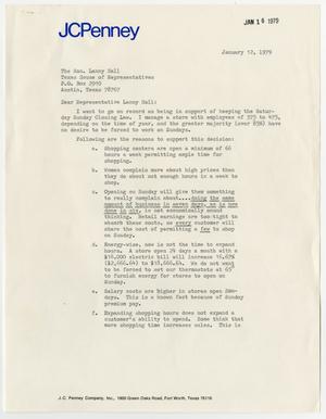 Primary view of object titled '[Letter from L. D. Whitaker at JCPenney to Lanny Hall, January 12, 1979]'.