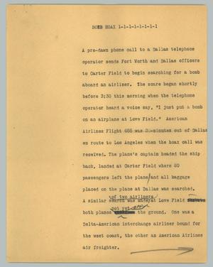 Primary view of object titled '[News Script: Bomb hoax]'.