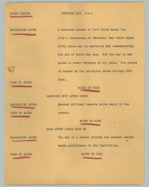 Primary view of object titled '[News Script: Veterans Day]'.