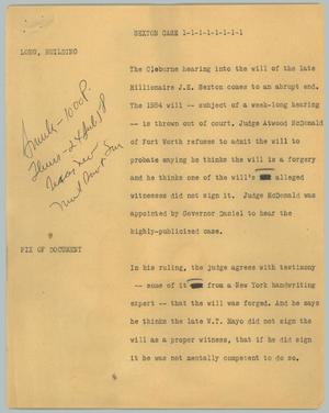 Primary view of object titled '[News Script: Sexton Case]'.