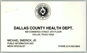 Primary view of object titled '[Business Card, Letter, & Report : Michael Smerick, Jr.]'.