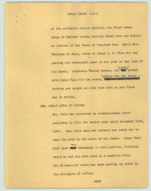 Primary view of object titled '[News Script: Woman judge]'.