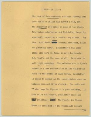 Primary view of object titled '[News Script: Linkletter]'.