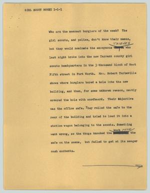 Primary view of object titled '[News Script: Girl Scout money]'.
