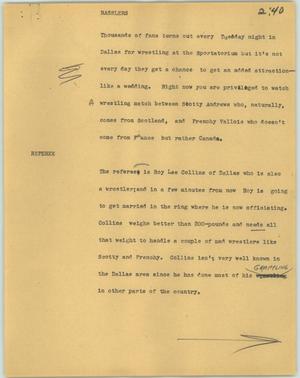 Primary view of object titled '[News Script: Rasslers]'.