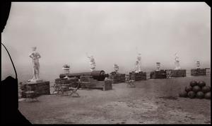 Primary view of object titled '[A row of statues overlooking the Pacific Ocean near Point Lobos in California]'.