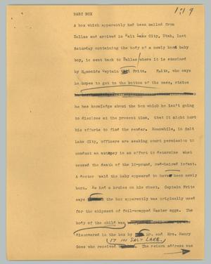 Primary view of object titled '[News Script: Baby box]'.