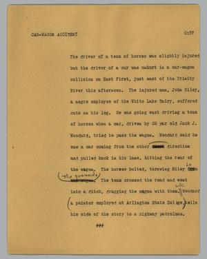 Primary view of object titled '[News Script: Car-wagon accident]'.