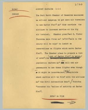 Primary view of object titled '[News Script: Airport campaign]'.