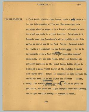 Primary view of object titled '[News Script: French cop]'.