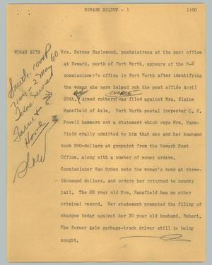 Primary view of object titled '[News Script: Newark holdup]'.