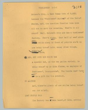 Primary view of object titled '[News Script: Tumbleweed]'.