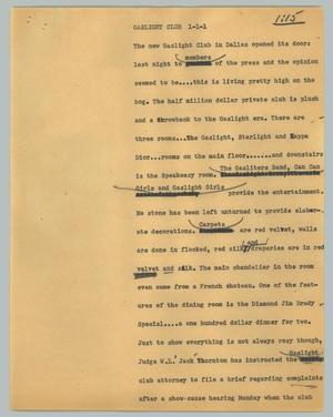 Primary view of object titled '[News Script: Gaslight Club]'.