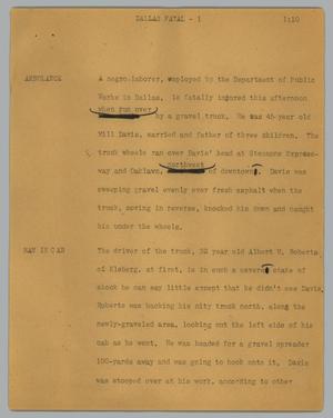 Primary view of object titled '[News Script: Dallas fatal]'.
