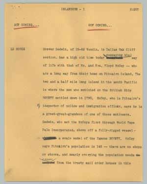 Primary view of object titled '[News Script: Islanders]'.