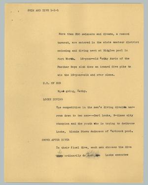 Primary view of object titled '[News Script: Swim and dive]'.