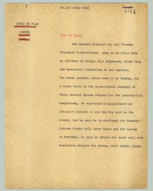 Primary view of object titled '[News Script: Mr. Sam comes home]'.