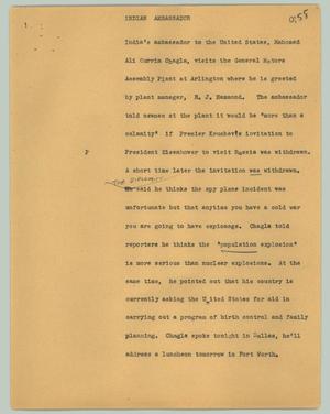Primary view of object titled '[News Script: Indian ambassador]'.