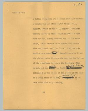 Primary view of object titled '[News Script: Burglar shot]'.